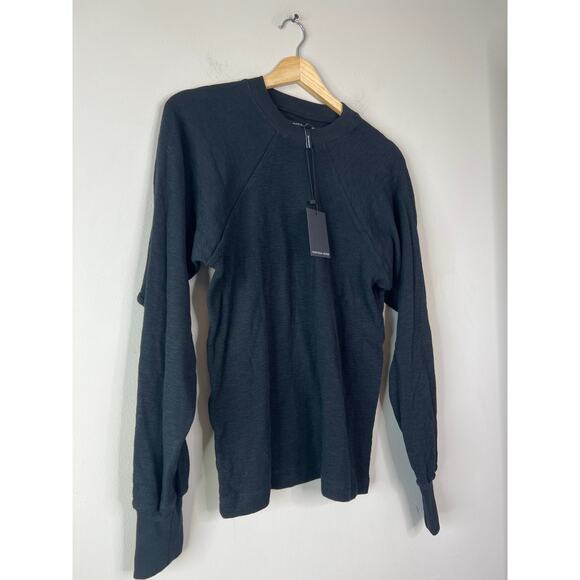 NWT Marissa Webb So Uptight Waffle Knit Crewneck Ribbed Trim Sweater Black - Picture 3 of 7